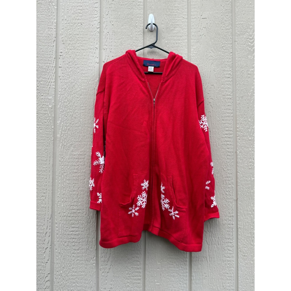 Denim & Co 1X Hoodie Sweater Winter Holiday Ramie Cotton Snowflake Zip
